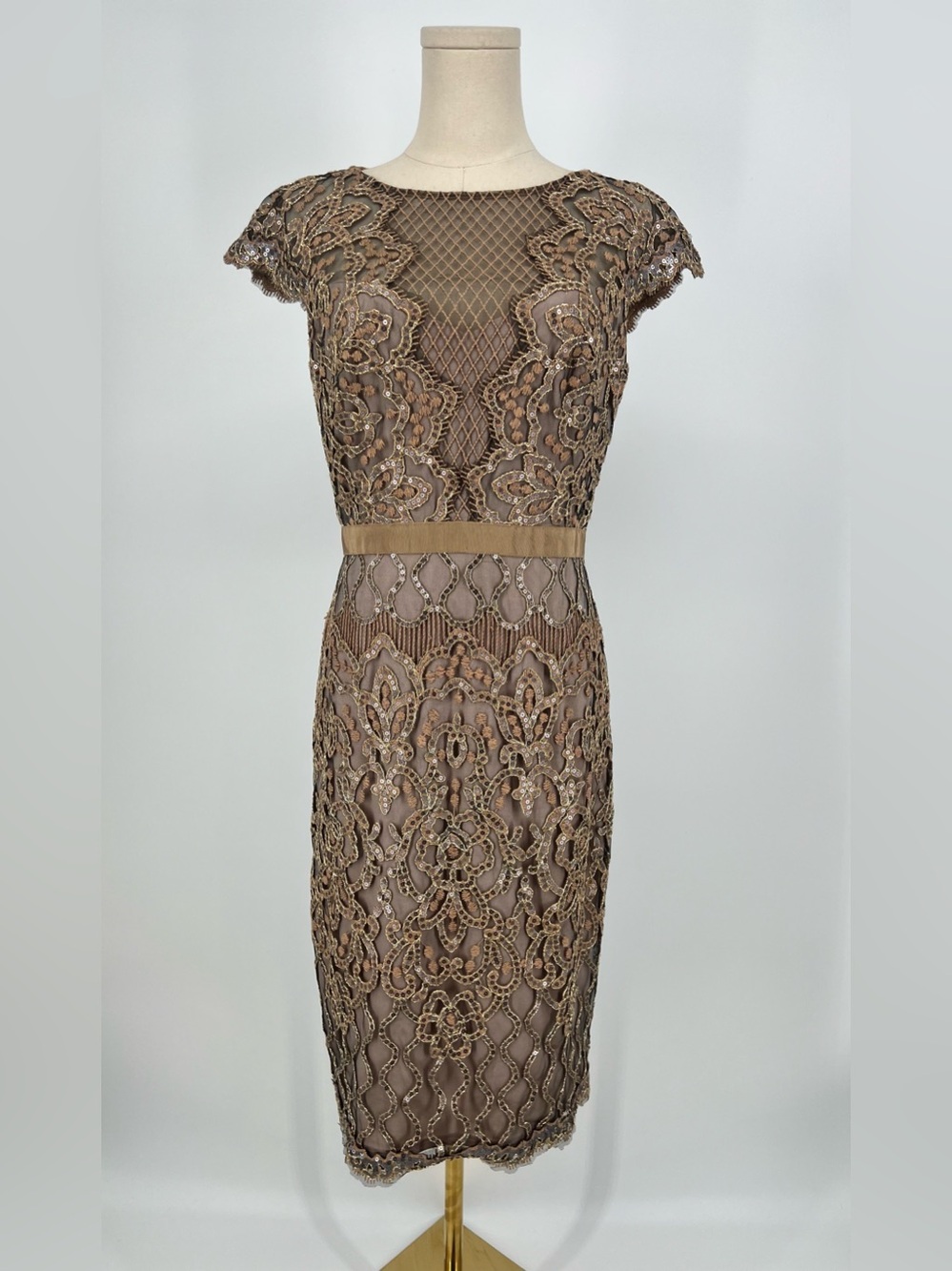 Tadashi Shoji Women's Natural Sequin Lace Body-Con Cocktail Dress | 6